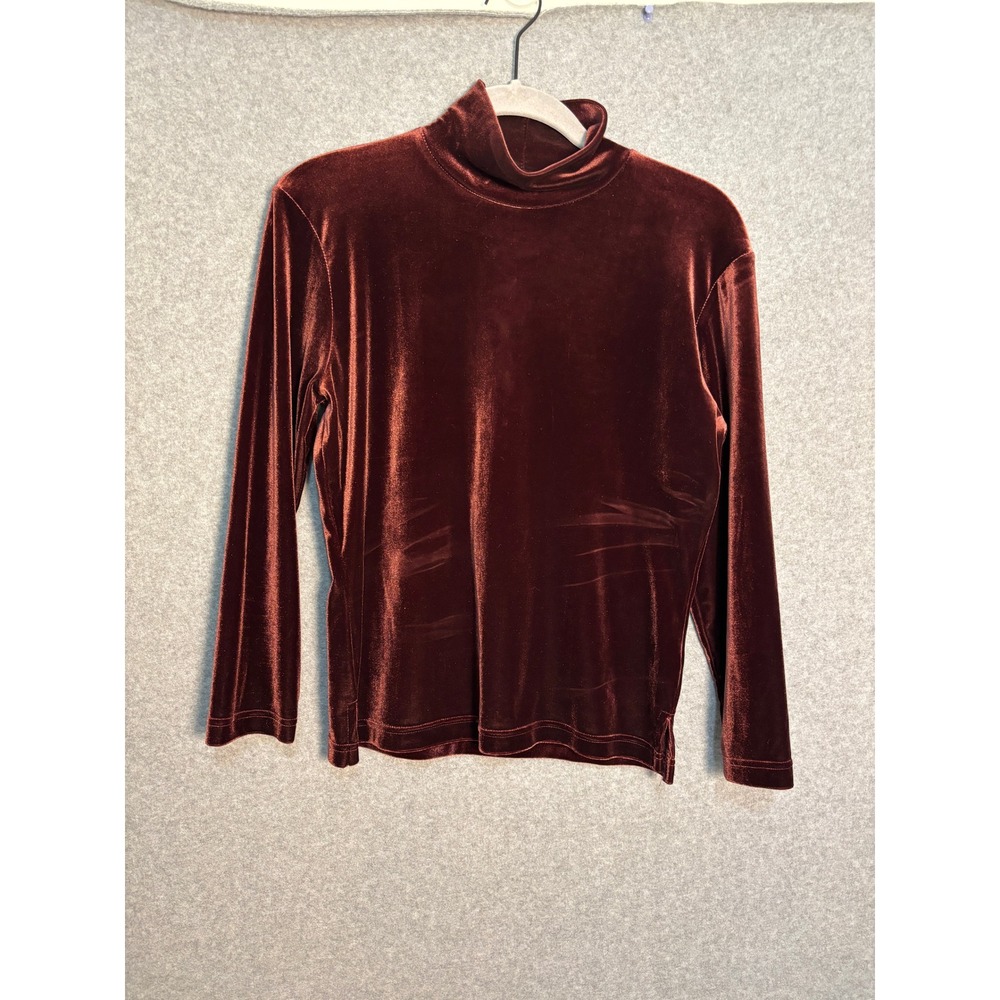Moda International Velvet Top Burgundy Mock Neck Stretch Long Sleeve Y2K Women M